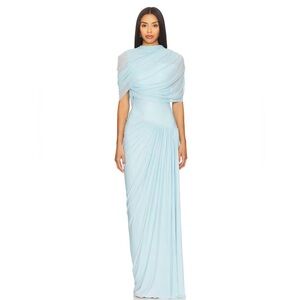 Elegant Draped Maxi Dress in Light Blue